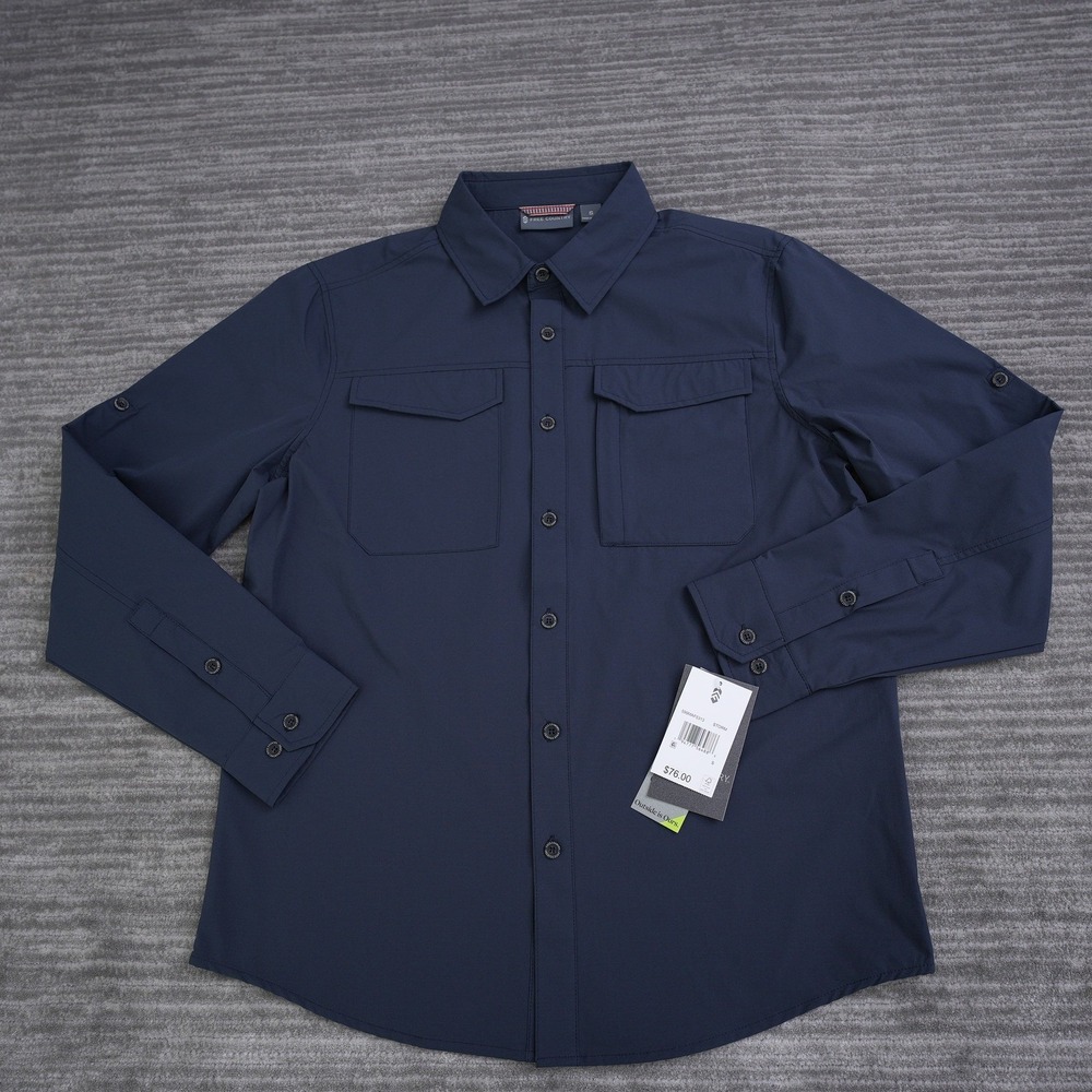 Free Country Mens Storm Ripstop Utility Shirt Navy Blue Long Sleeve New Small